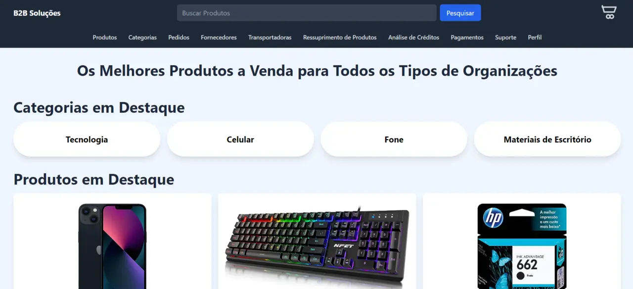 Interface do projeto E-Commerce B2B