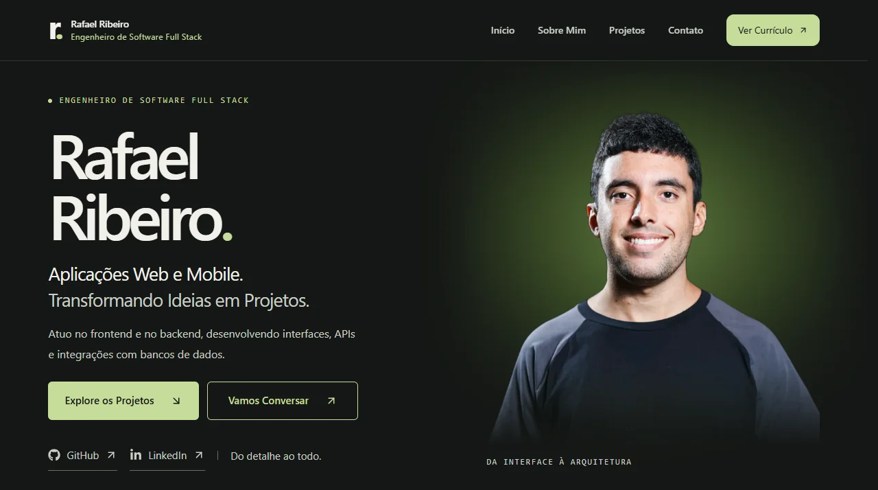 Interface do projeto Portfólio